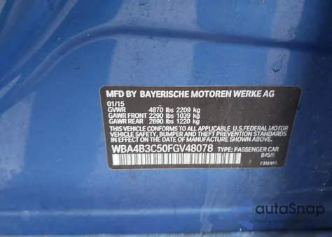 2015 BMW 435I Gran Coupe xDrive from USA, damaged, VIN WBA4B3C50FGV48078